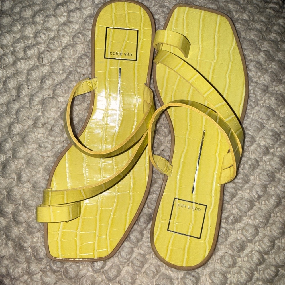 Dolce Vita Bright Yellow Croc-Embossed Strappy Sandal
